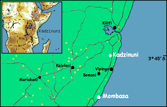 Location Map of Kadzinuni, Coastal Province, Kenya